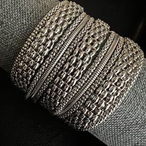 Silver Multi Strand Mixed Chain Magnetic Wide Cuff Bracelet Size 7.25 Cybercore
